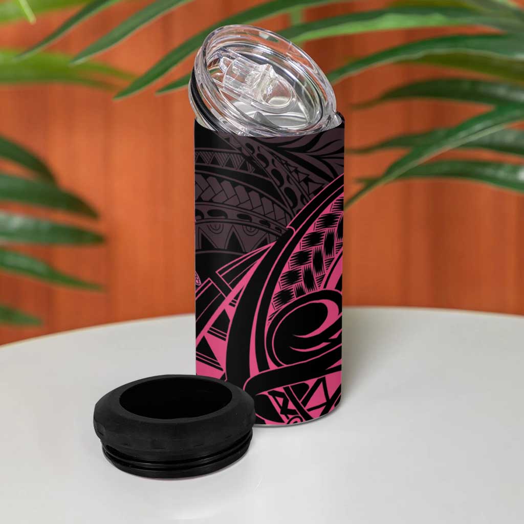 Pink Black Polynesia Floral Sea Turtle 4 in 1 Can Cooler Tumbler LT14 - Polynesian Pride