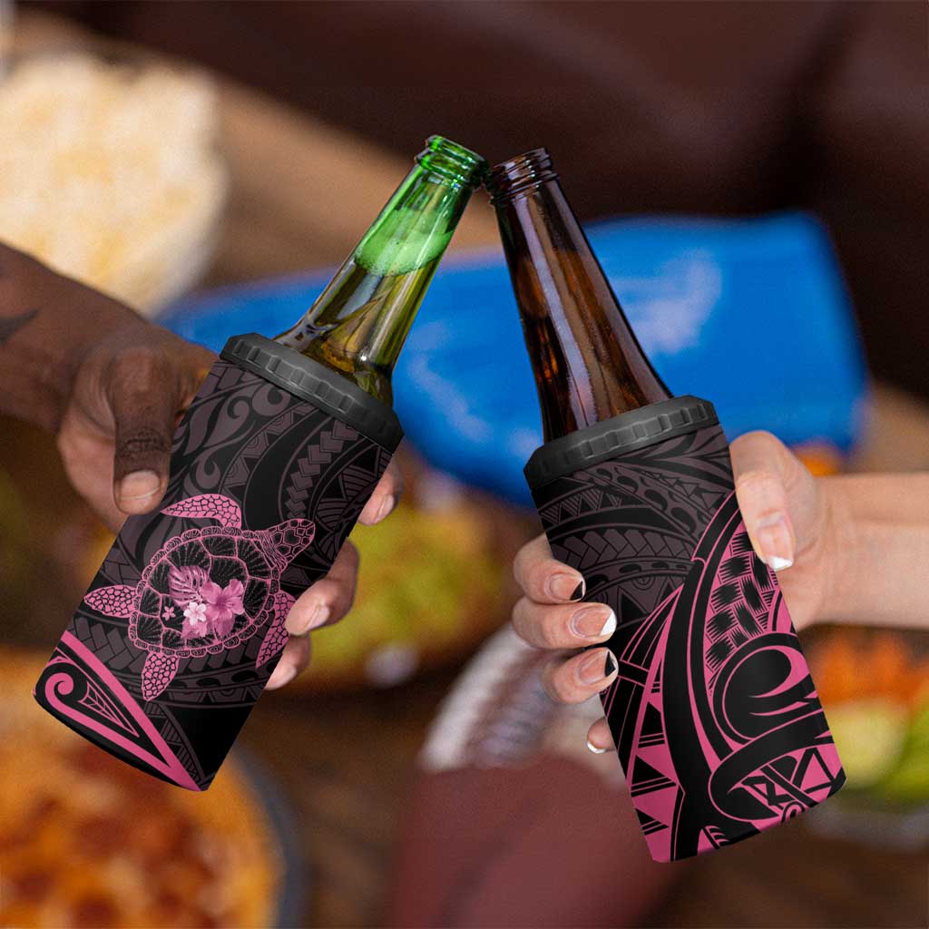 Pink Black Polynesia Floral Sea Turtle 4 in 1 Can Cooler Tumbler LT14 - Polynesian Pride