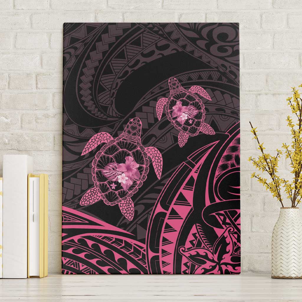 Pink Black Polynesia Floral Sea Turtle Canvas Wall Art LT14 Without Frame Black - Polynesian Pride