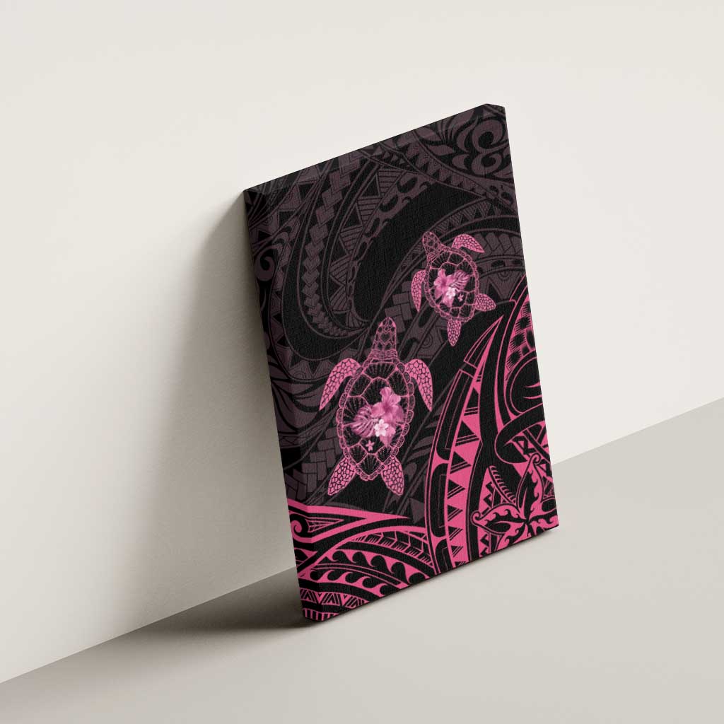 Pink Black Polynesia Floral Sea Turtle Canvas Wall Art LT14 - Polynesian Pride