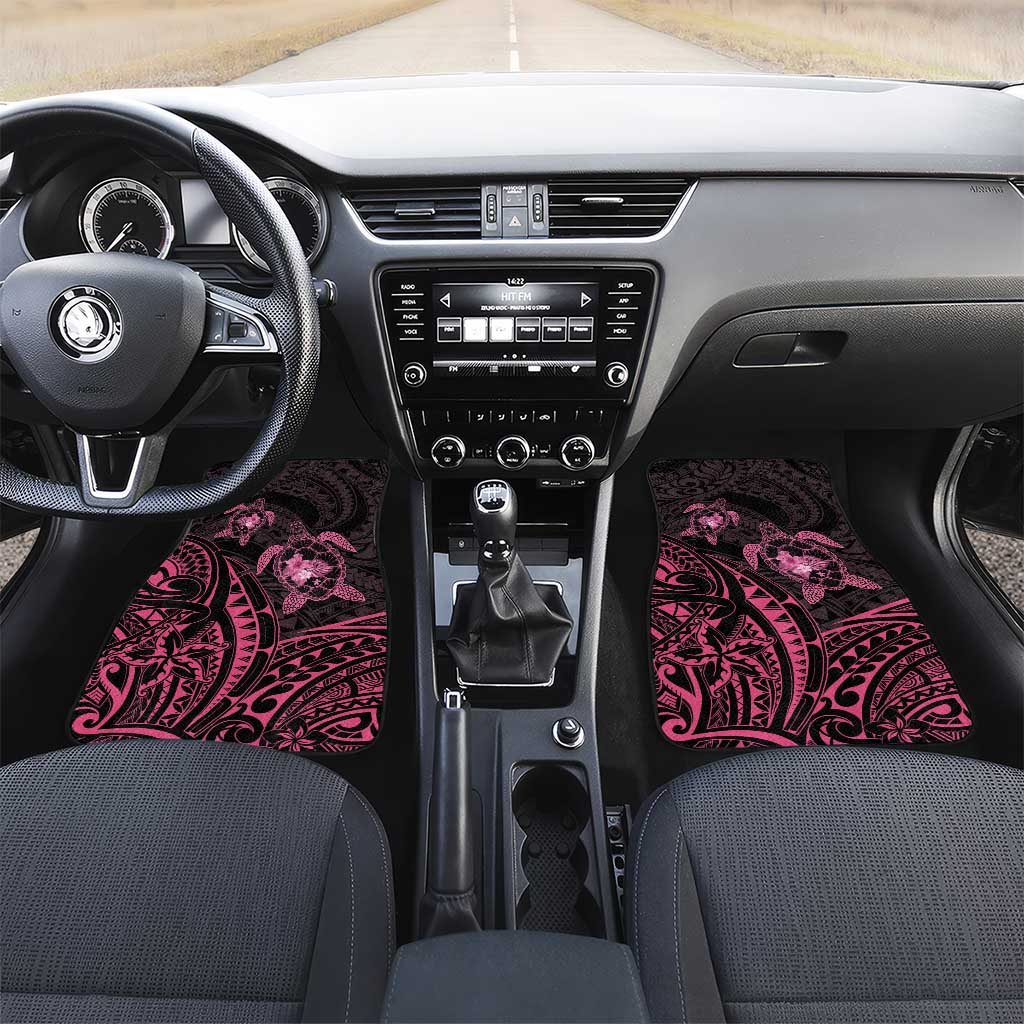 Pink Black Polynesia Floral Sea Turtle Car Mats LT14 Set 2pcs - Front Black - Polynesian Pride