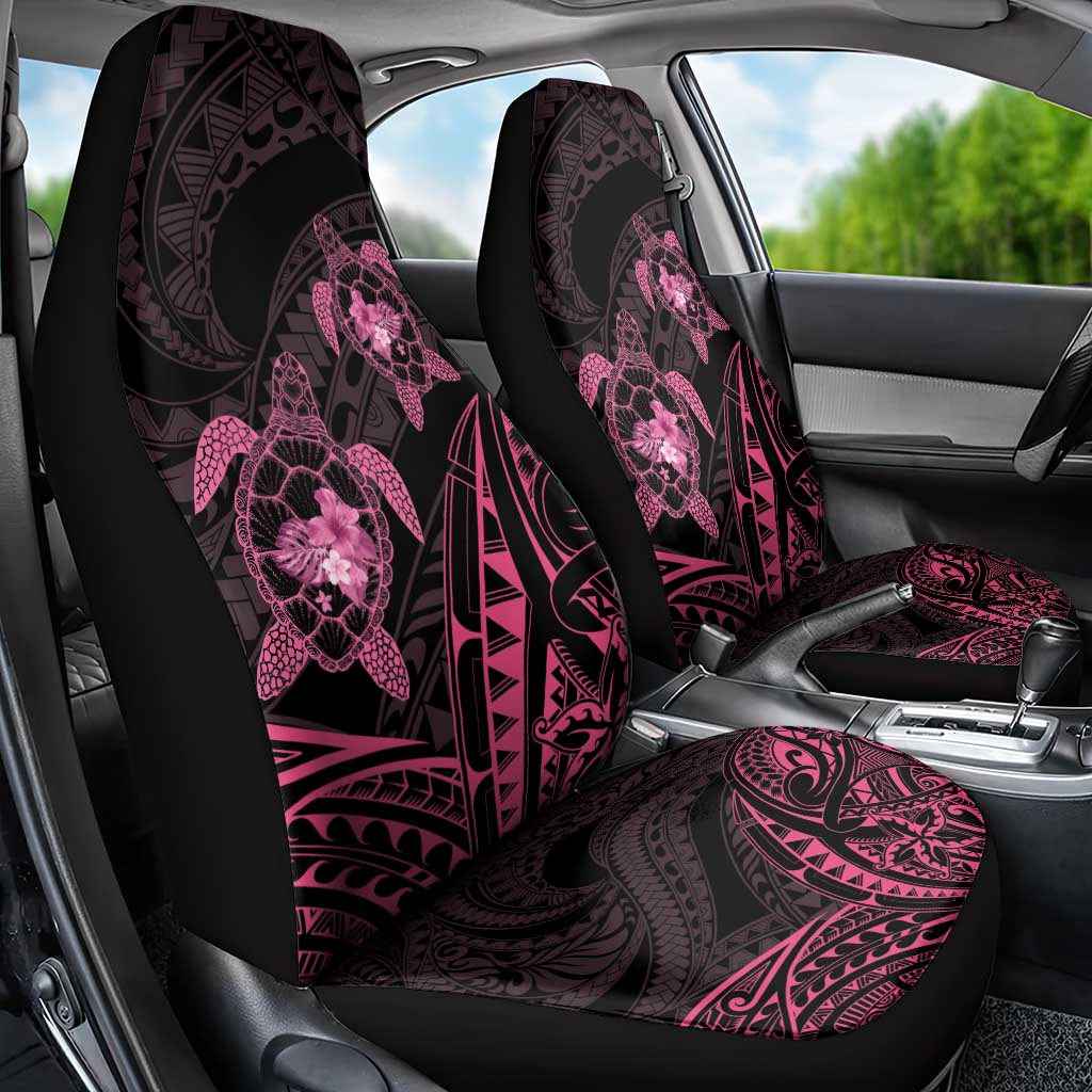 Pink Black Polynesia Floral Sea Turtle Car Seat Cover - Polynesian Pride