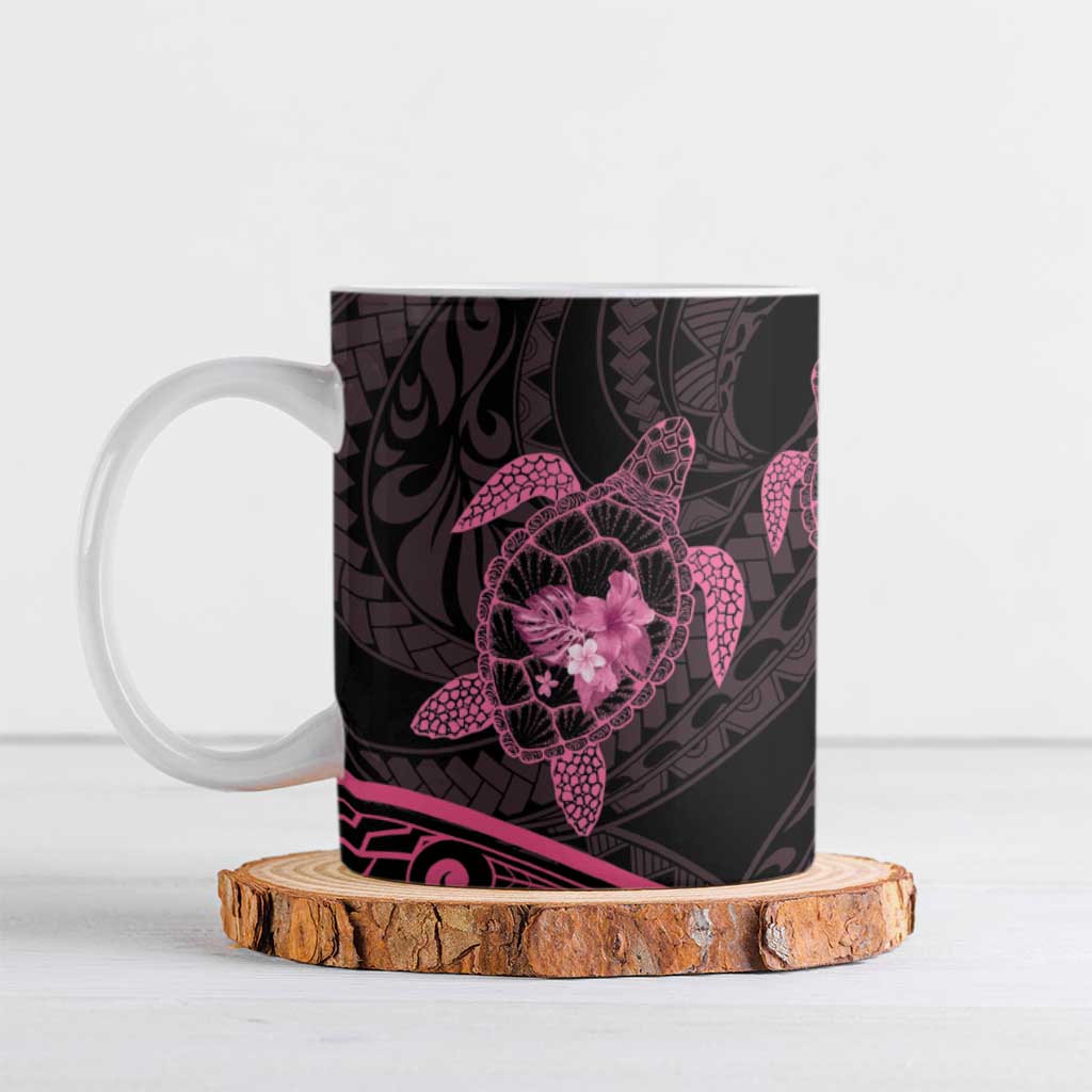 Pink Black Polynesia Floral Sea Turtle Ceramic Mug LT14 Black - Polynesian Pride