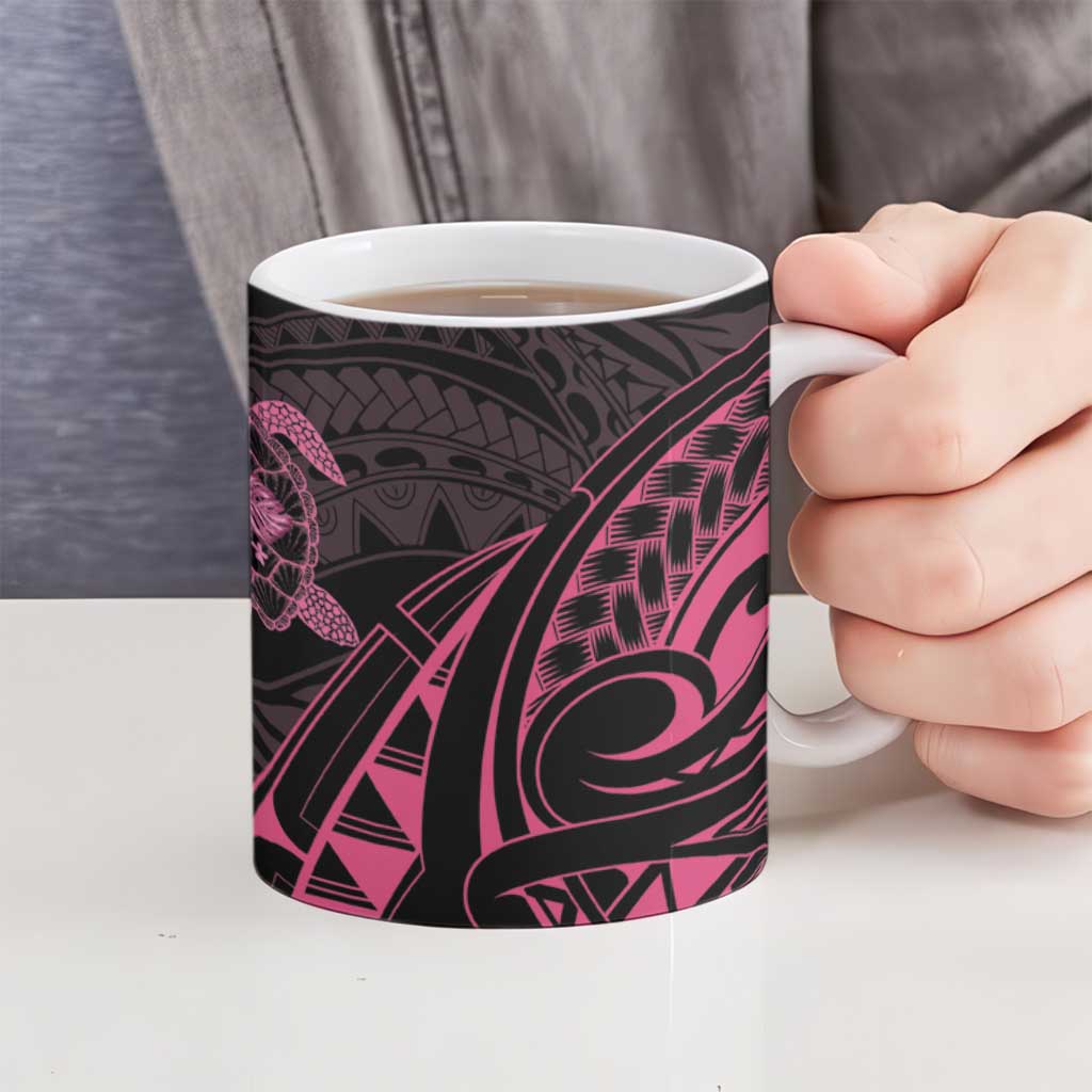 Pink Black Polynesia Floral Sea Turtle Ceramic Mug LT14 - Polynesian Pride