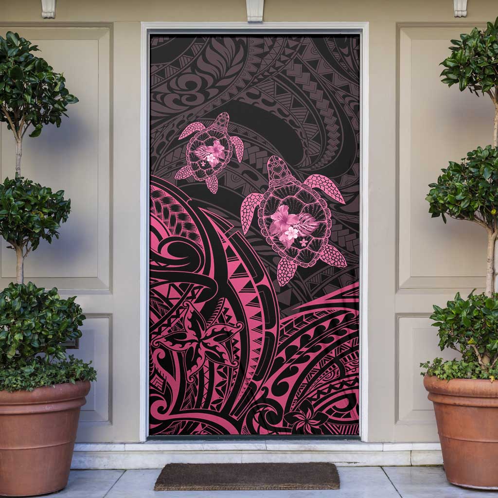 Pink Black Polynesia Floral Sea Turtle Door Cover LT14 Black - Polynesian Pride