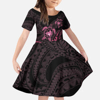 Pink Black Polynesia Floral Sea Turtle Family Matching Puletasi and Hawaiian Shirt LT14 Daughter's Dress Black - Polynesian Pride