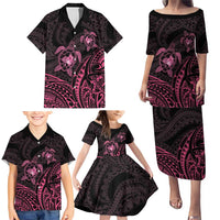 Pink Black Polynesia Floral Sea Turtle Family Matching Puletasi and Hawaiian Shirt LT14 - Polynesian Pride