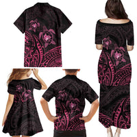 Pink Black Polynesia Floral Sea Turtle Family Matching Puletasi and Hawaiian Shirt LT14 - Polynesian Pride