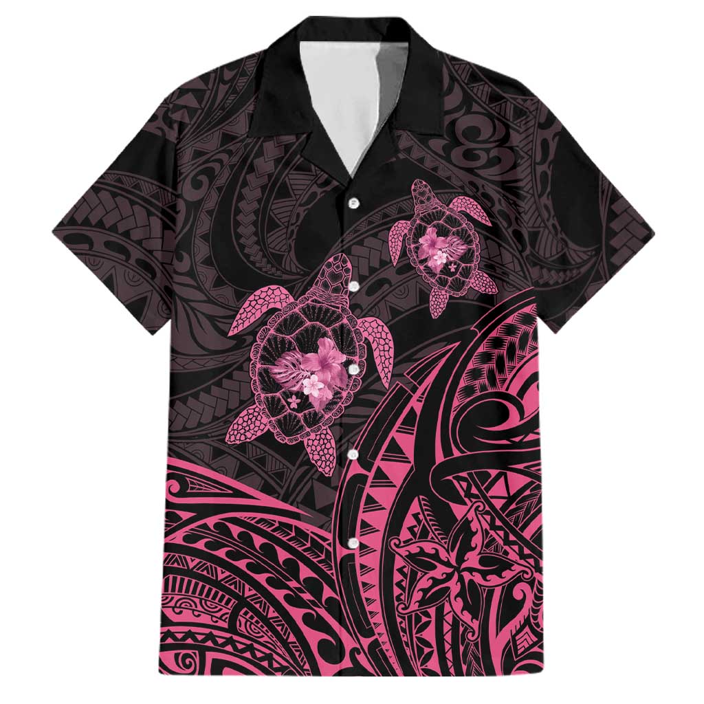 Pink Black Polynesia Floral Sea Turtle Family Matching Puletasi and Hawaiian Shirt LT14 Dad's Shirt - Short Sleeve Black - Polynesian Pride