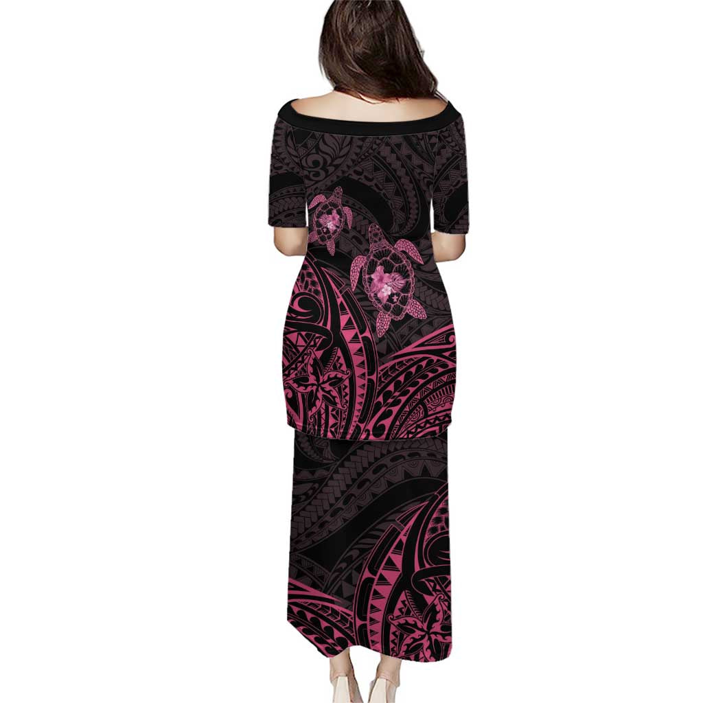 Pink Black Polynesia Floral Sea Turtle Family Matching Puletasi and Hawaiian Shirt LT14 - Polynesian Pride