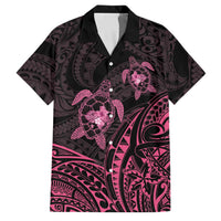 Pink Black Polynesia Floral Sea Turtle Family Matching Short Sleeve Bodycon Dress and Hawaiian Shirt - Polynesian Pride
