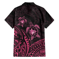 Pink Black Polynesia Floral Sea Turtle Family Matching Short Sleeve Bodycon Dress and Hawaiian Shirt - Polynesian Pride