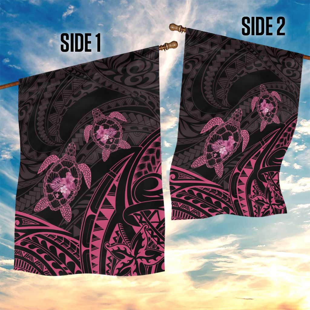 Pink Black Polynesia Floral Sea Turtle Garden Flag LT14 - Polynesian Pride