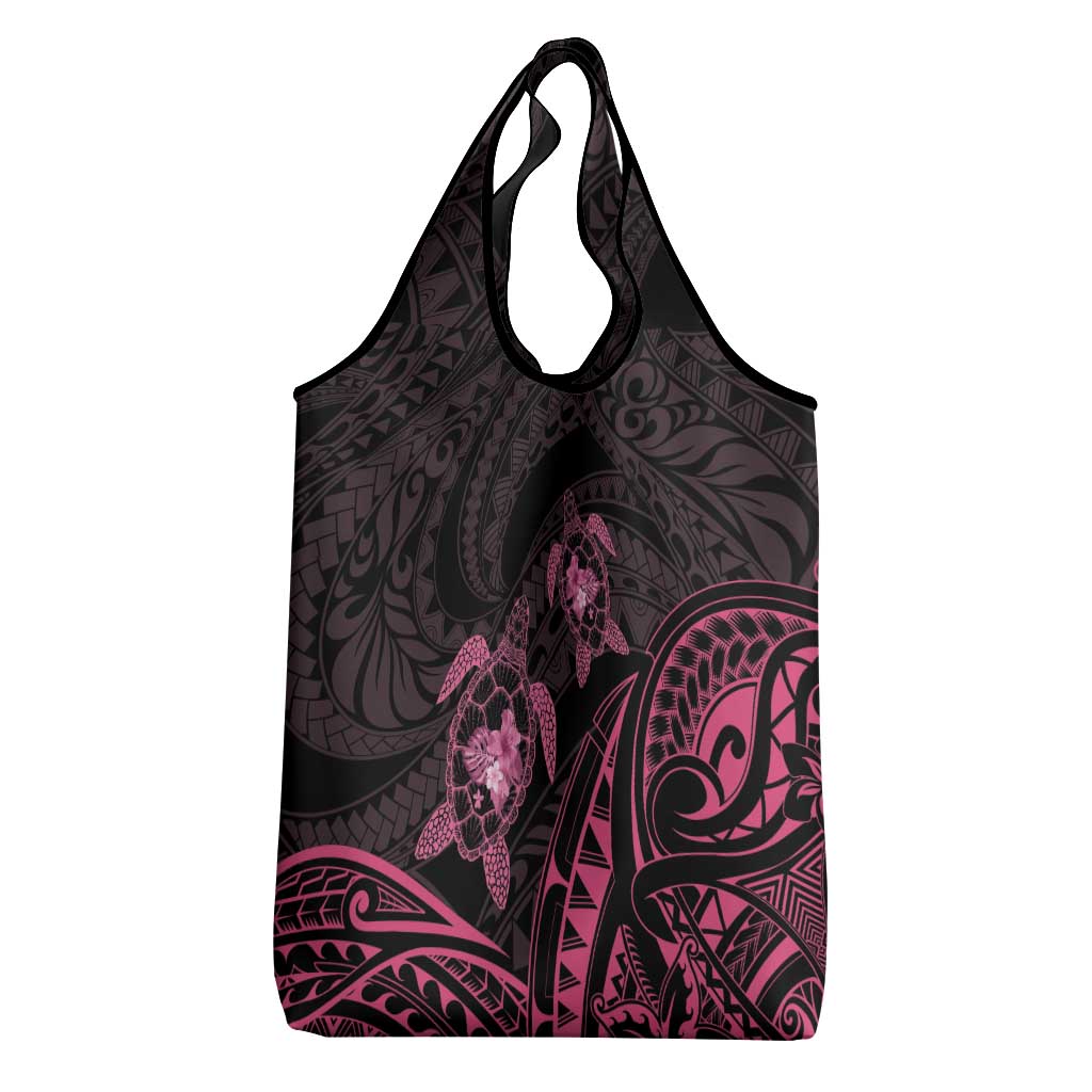 Pink Black Polynesia Floral Sea Turtle Grocery Bag LT14 - Polynesian Pride