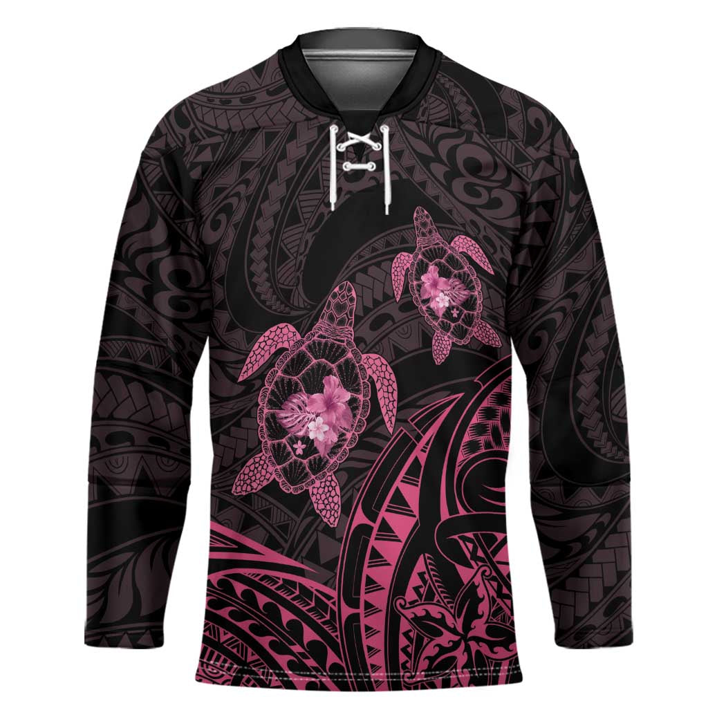 Pink Black Polynesia Floral Sea Turtle Hockey Jersey - Polynesian Pride