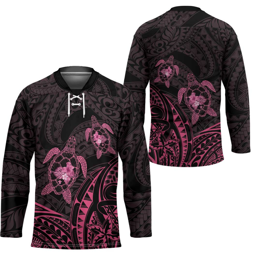 Pink Black Polynesia Floral Sea Turtle Hockey Jersey - Polynesian Pride
