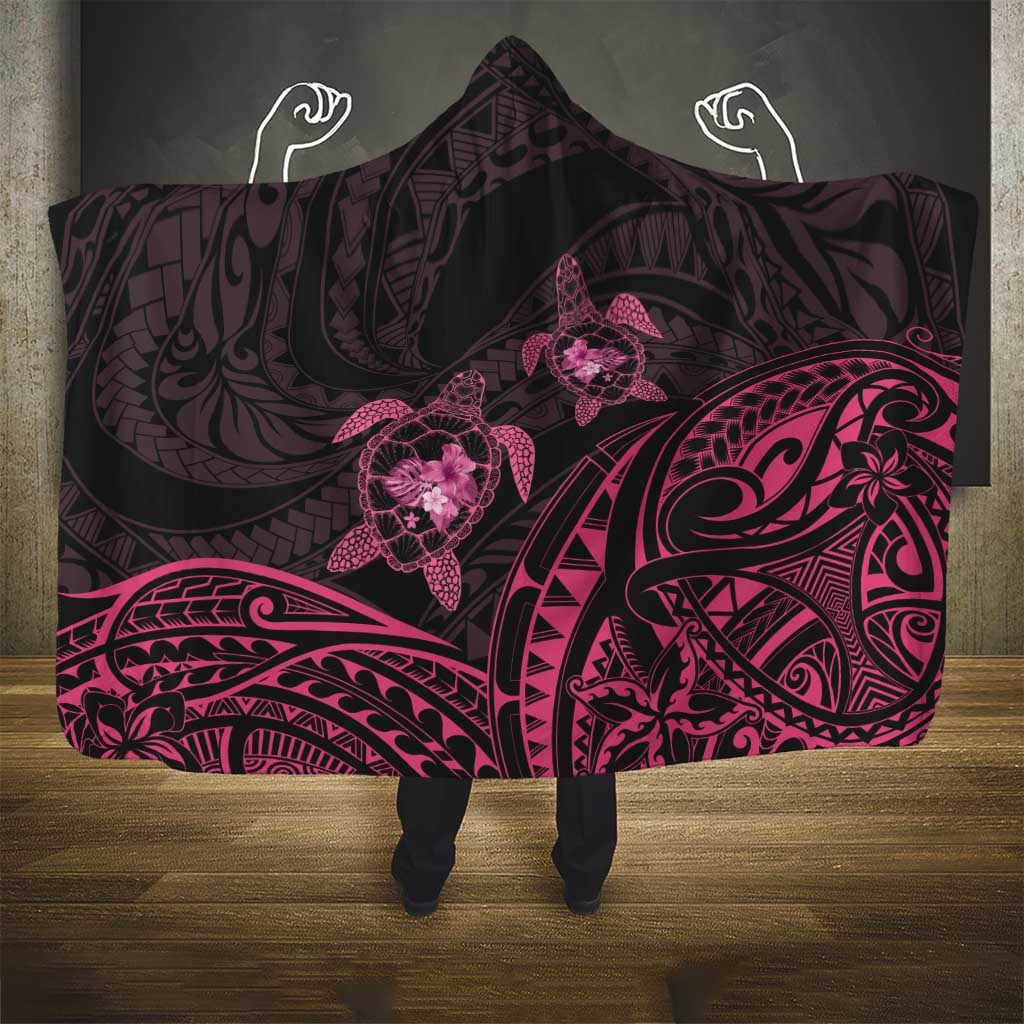 Pink Black Polynesia Floral Sea Turtle Hooded Blanket LT14 - Polynesian Pride