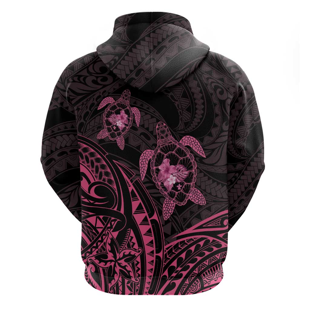 Pink Black Polynesia Floral Sea Turtle Hoodie - Polynesian Pride