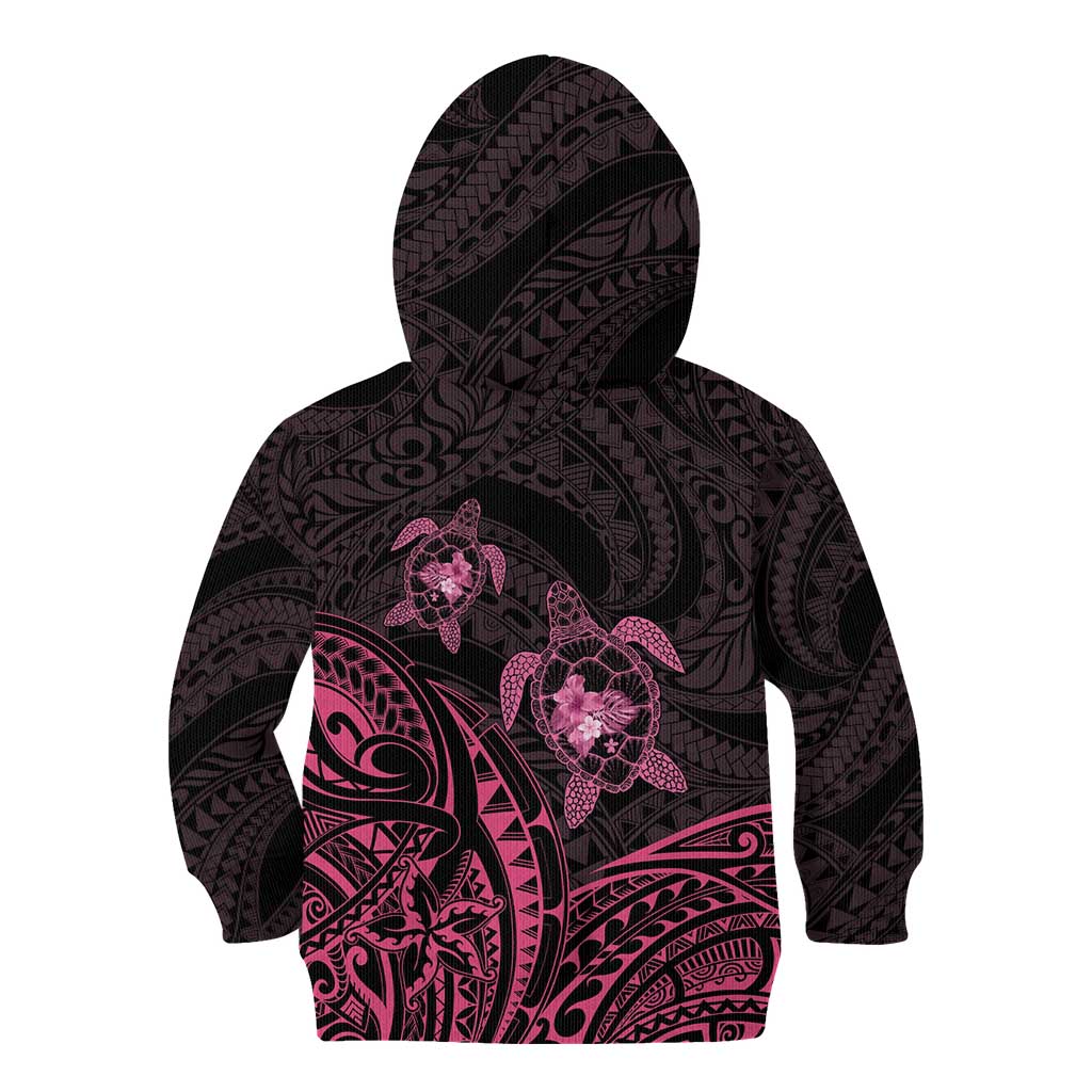 Pink Black Polynesia Floral Sea Turtle Kid Hoodie LT14 - Polynesian Pride