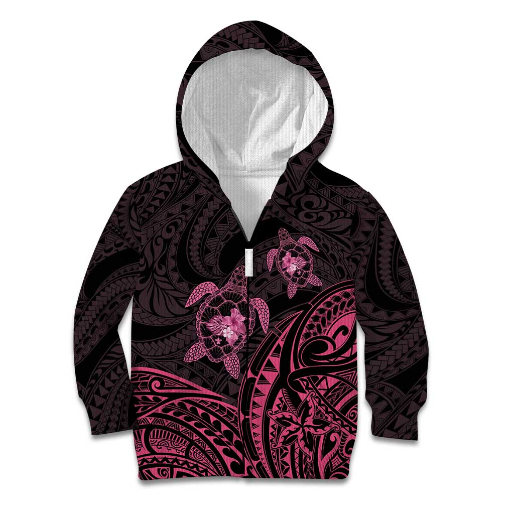 Pink Black Polynesia Floral Sea Turtle Kid Hoodie LT14 Zip Hoodie Black - Polynesian Pride