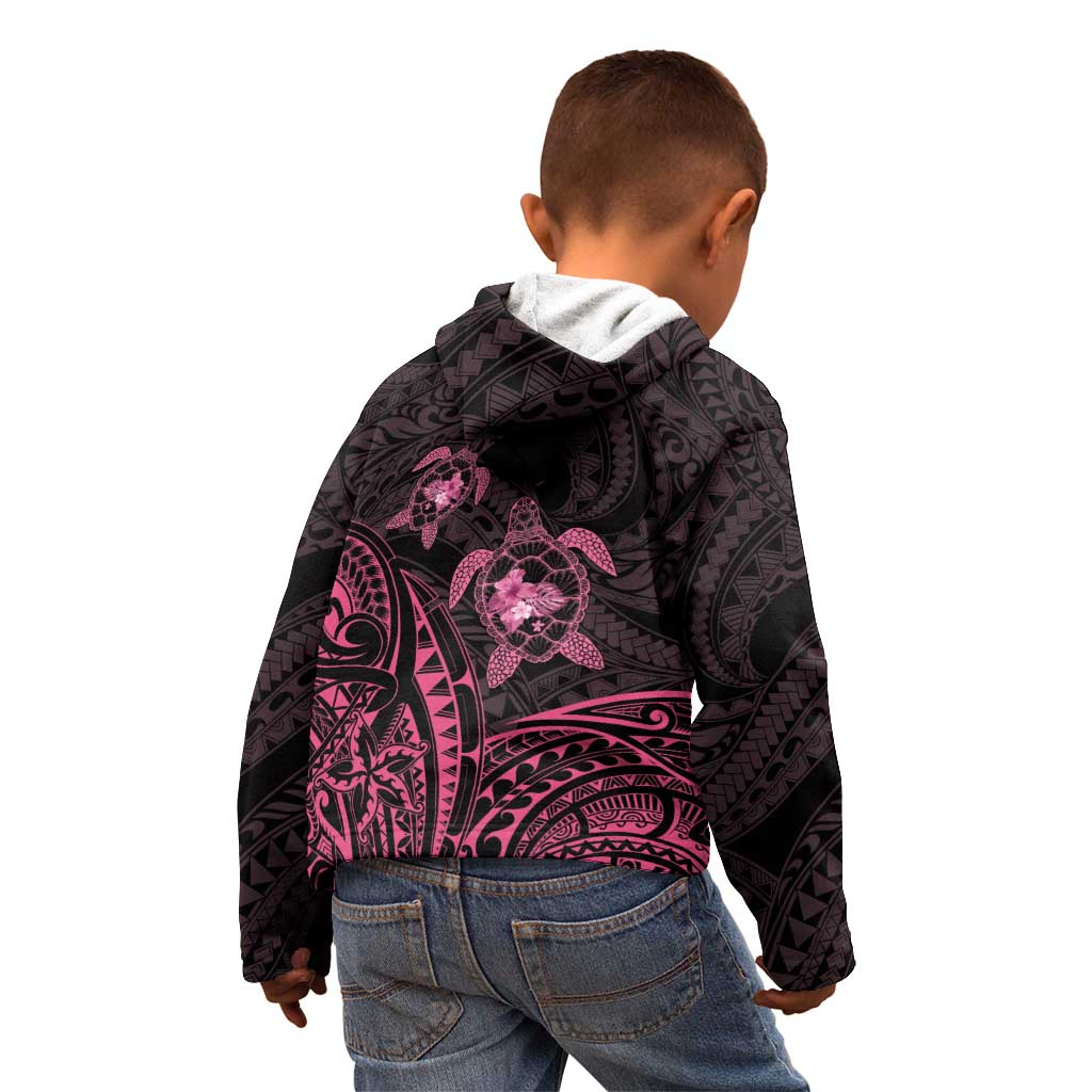 Pink Black Polynesia Floral Sea Turtle Kid Hoodie LT14 - Polynesian Pride