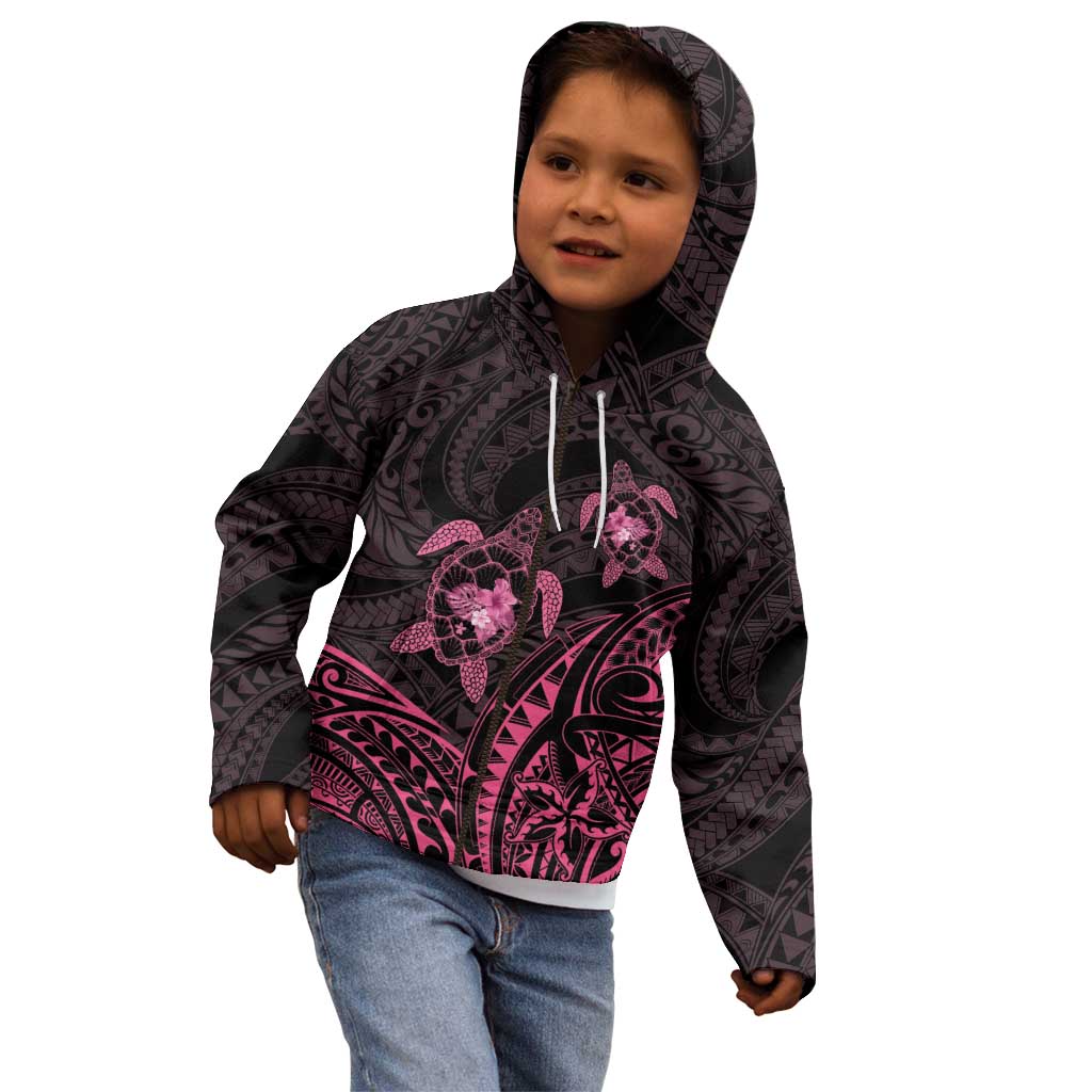 Pink Black Polynesia Floral Sea Turtle Kid Hoodie LT14 - Polynesian Pride