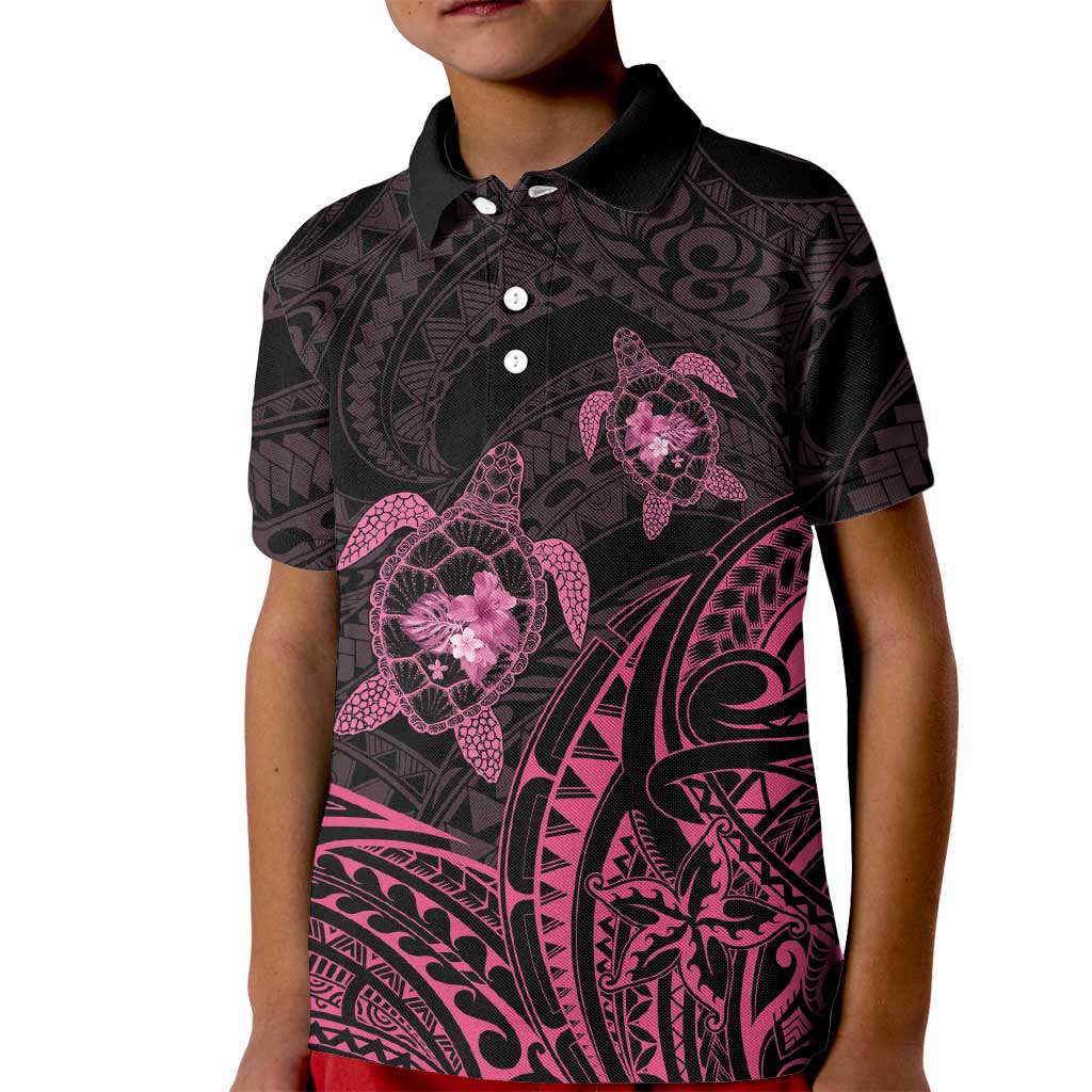 Pink Black Polynesia Floral Sea Turtle Kid Polo Shirt - Polynesian Pride