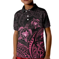Pink Black Polynesia Floral Sea Turtle Kid Polo Shirt - Polynesian Pride