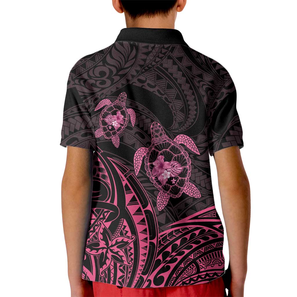Pink Black Polynesia Floral Sea Turtle Kid Polo Shirt - Polynesian Pride