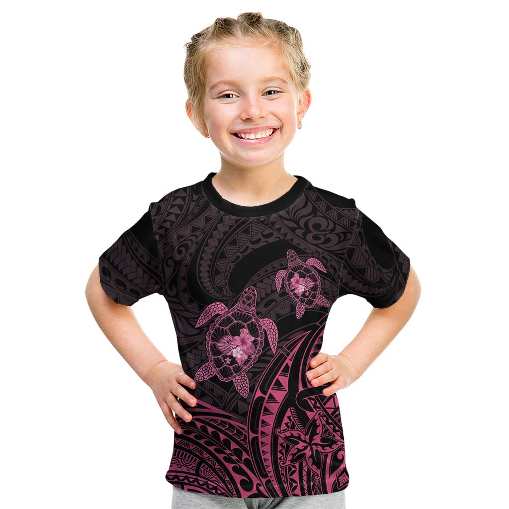 Pink Black Polynesia Floral Sea Turtle Kid T Shirt LT14 Black - Polynesian Pride