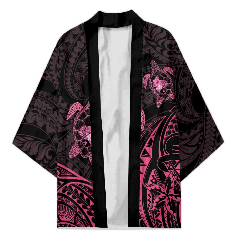 Pink Black Polynesia Floral Sea Turtle Kimono LT14 Unisex Black - Polynesian Pride