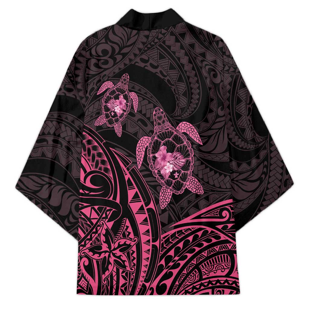 Pink Black Polynesia Floral Sea Turtle Kimono LT14 - Polynesian Pride