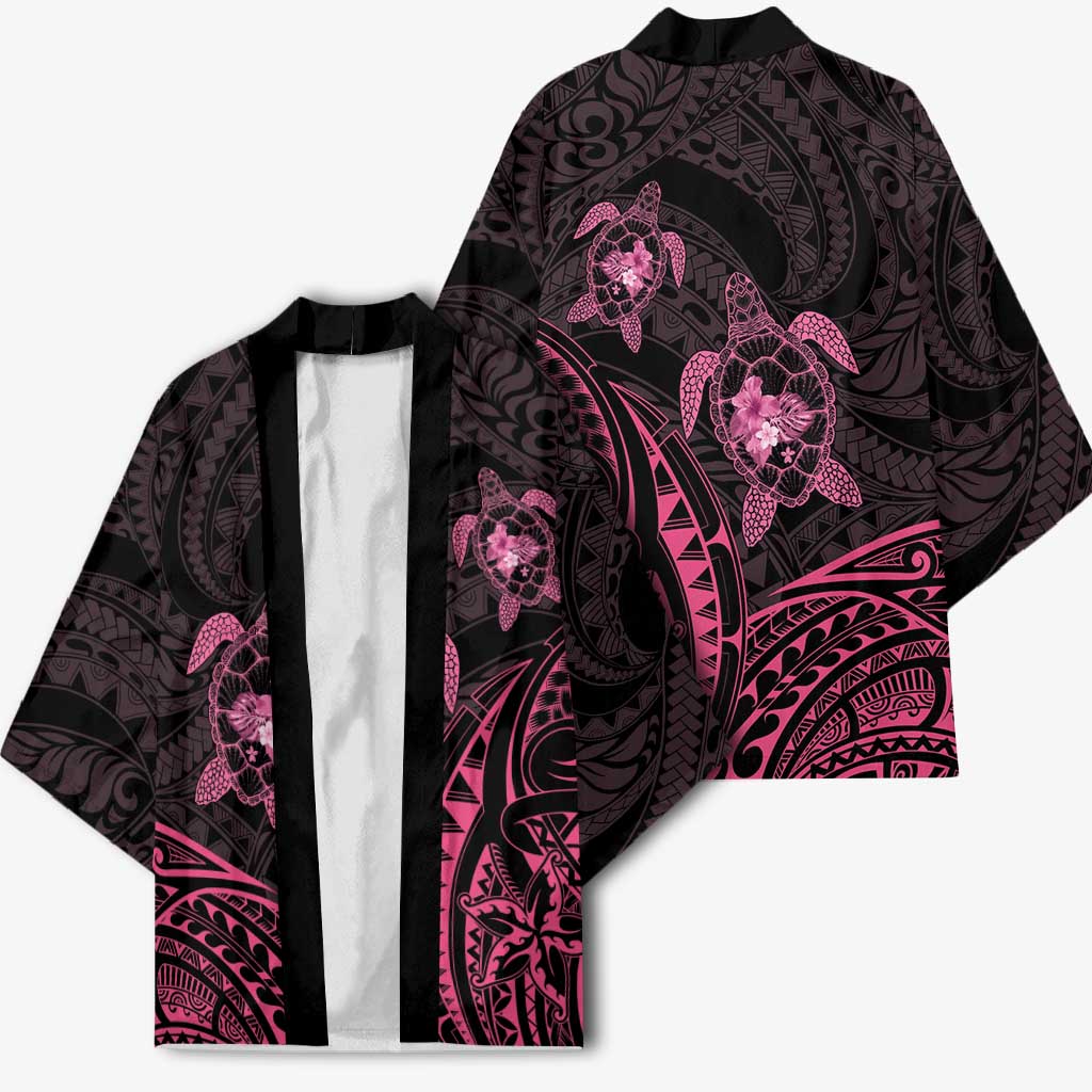 Pink Black Polynesia Floral Sea Turtle Kimono LT14 - Polynesian Pride