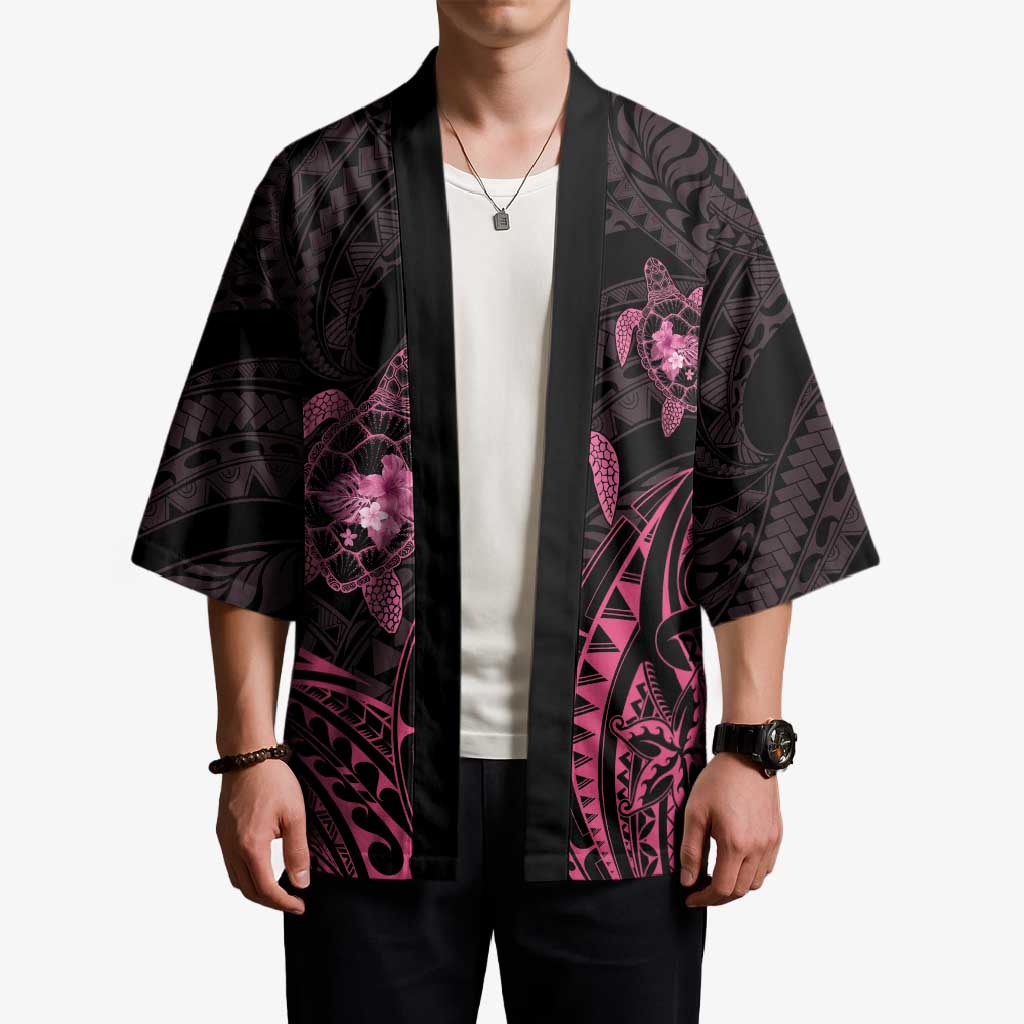 Pink Black Polynesia Floral Sea Turtle Kimono LT14 - Polynesian Pride