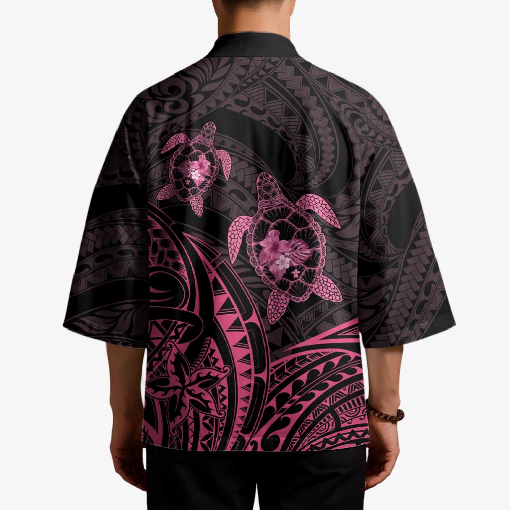 Pink Black Polynesia Floral Sea Turtle Kimono LT14 - Polynesian Pride