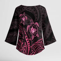 Pink Black Polynesia Floral Sea Turtle Kimono Sleeve Blouse LT14 - Polynesian Pride