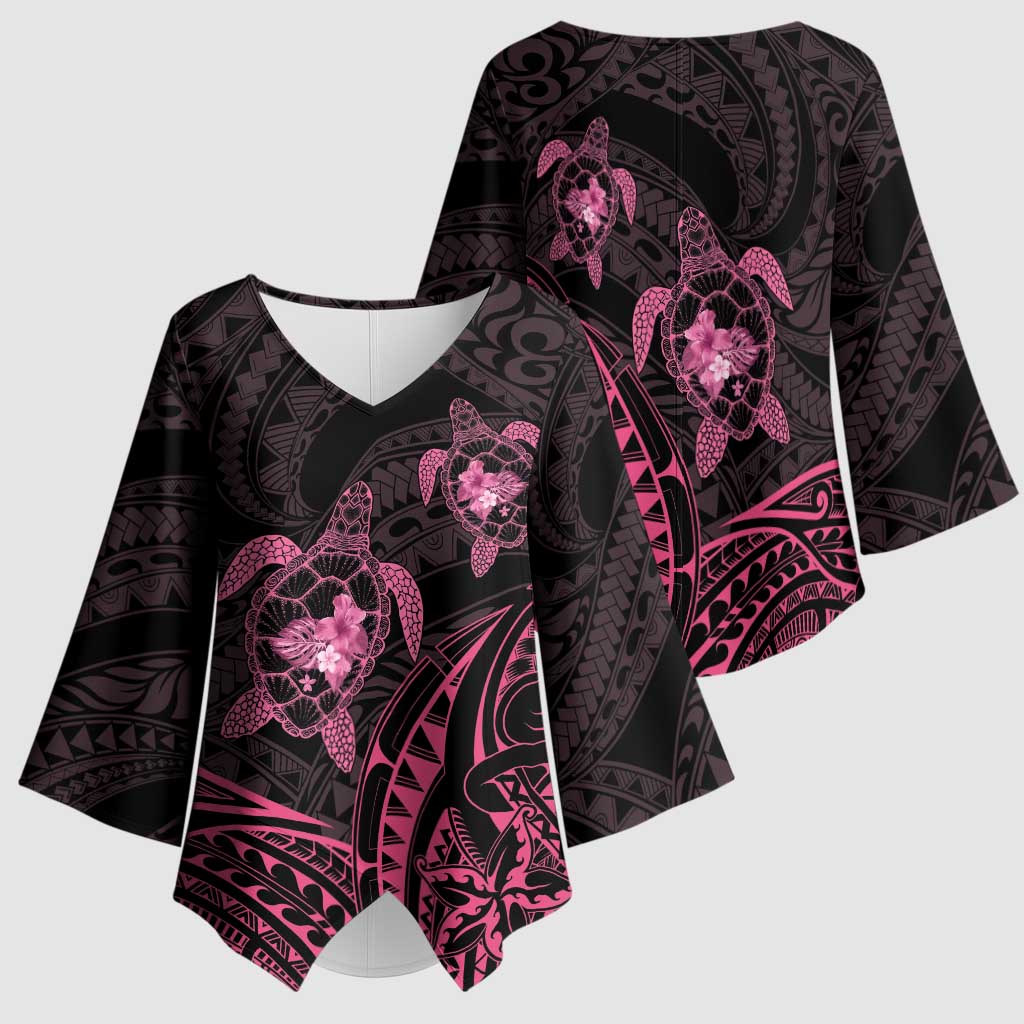 Pink Black Polynesia Floral Sea Turtle Kimono Sleeve Blouse LT14 - Polynesian Pride