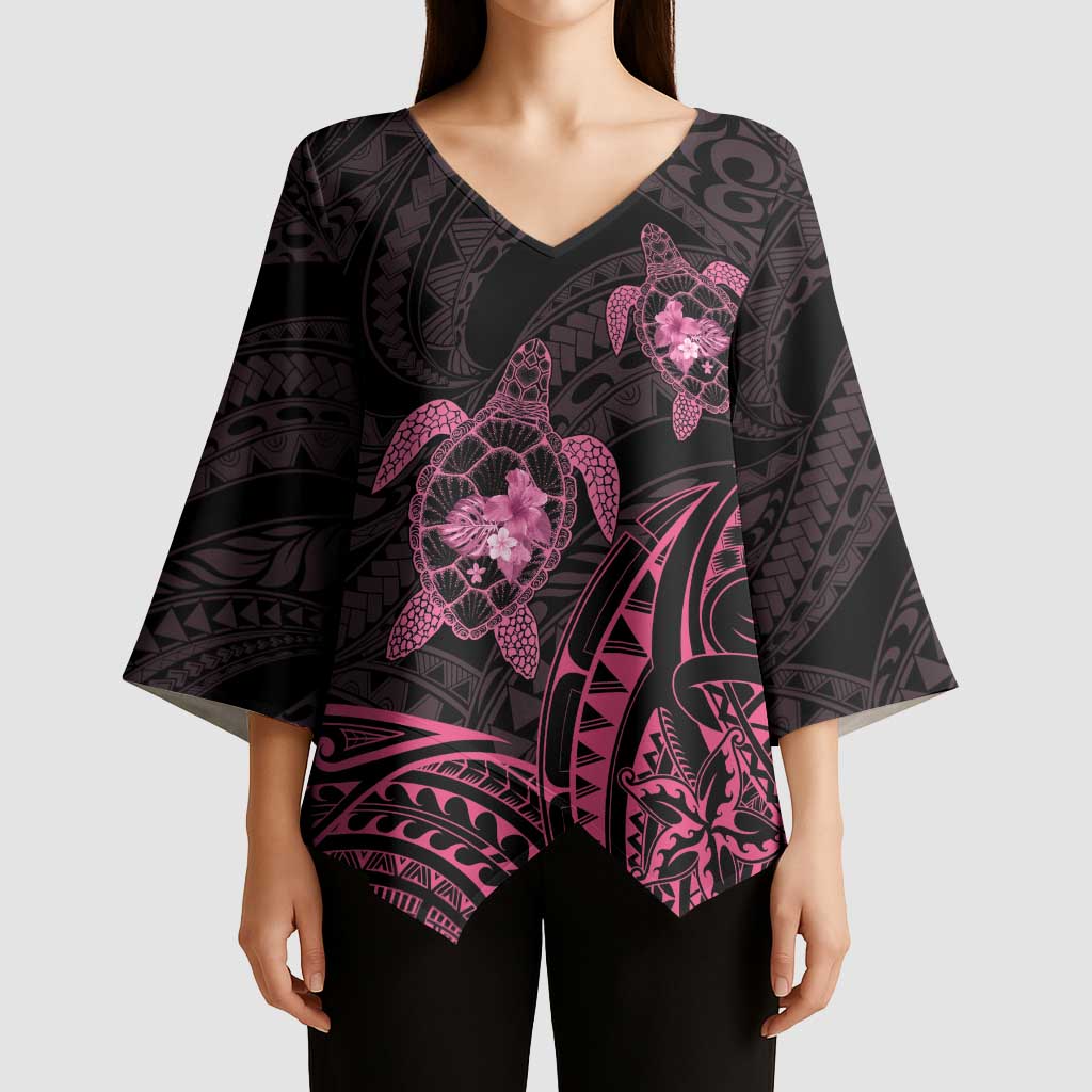 Pink Black Polynesia Floral Sea Turtle Kimono Sleeve Blouse LT14 - Polynesian Pride