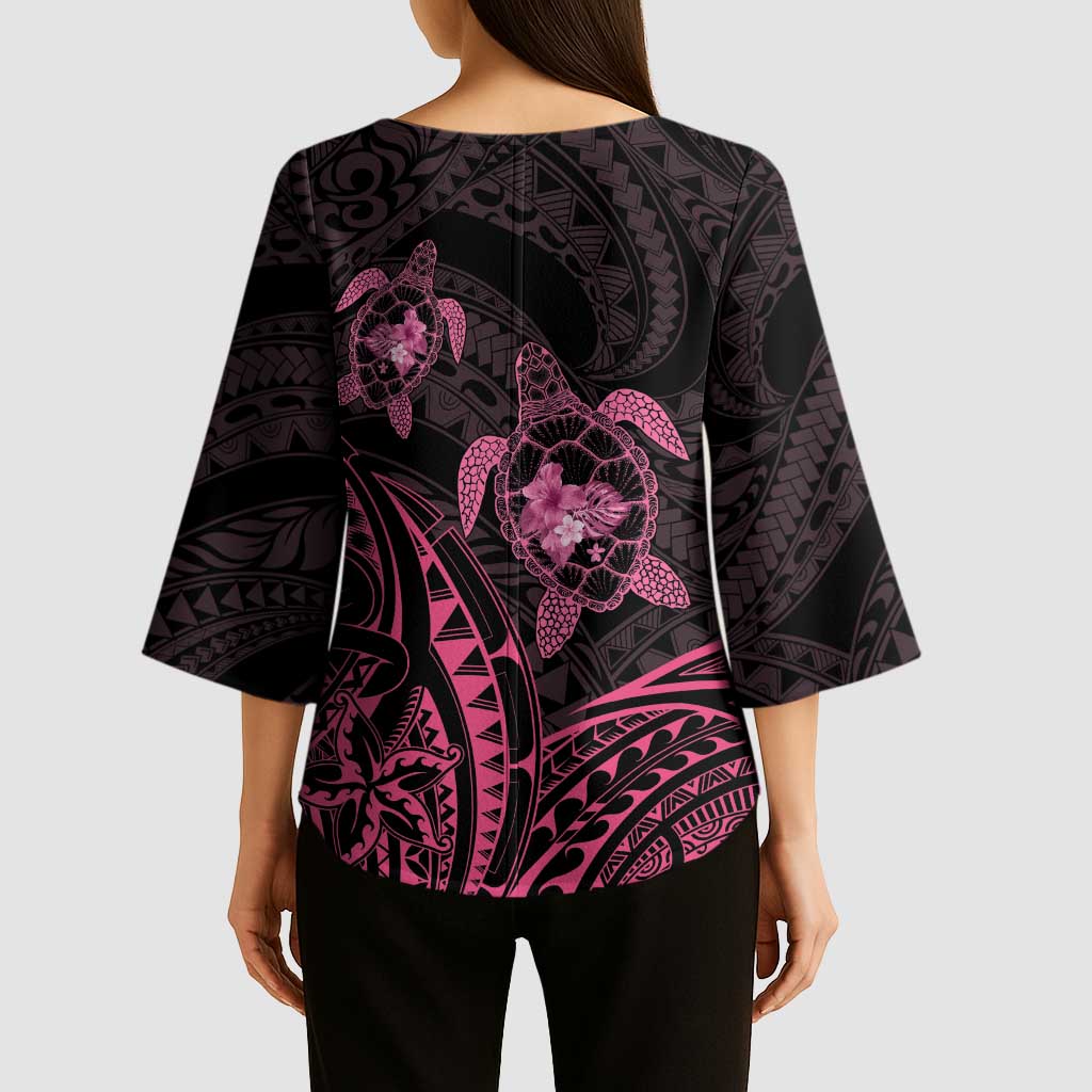 Pink Black Polynesia Floral Sea Turtle Kimono Sleeve Blouse LT14 - Polynesian Pride