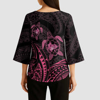 Pink Black Polynesia Floral Sea Turtle Kimono Sleeve Blouse LT14 - Polynesian Pride