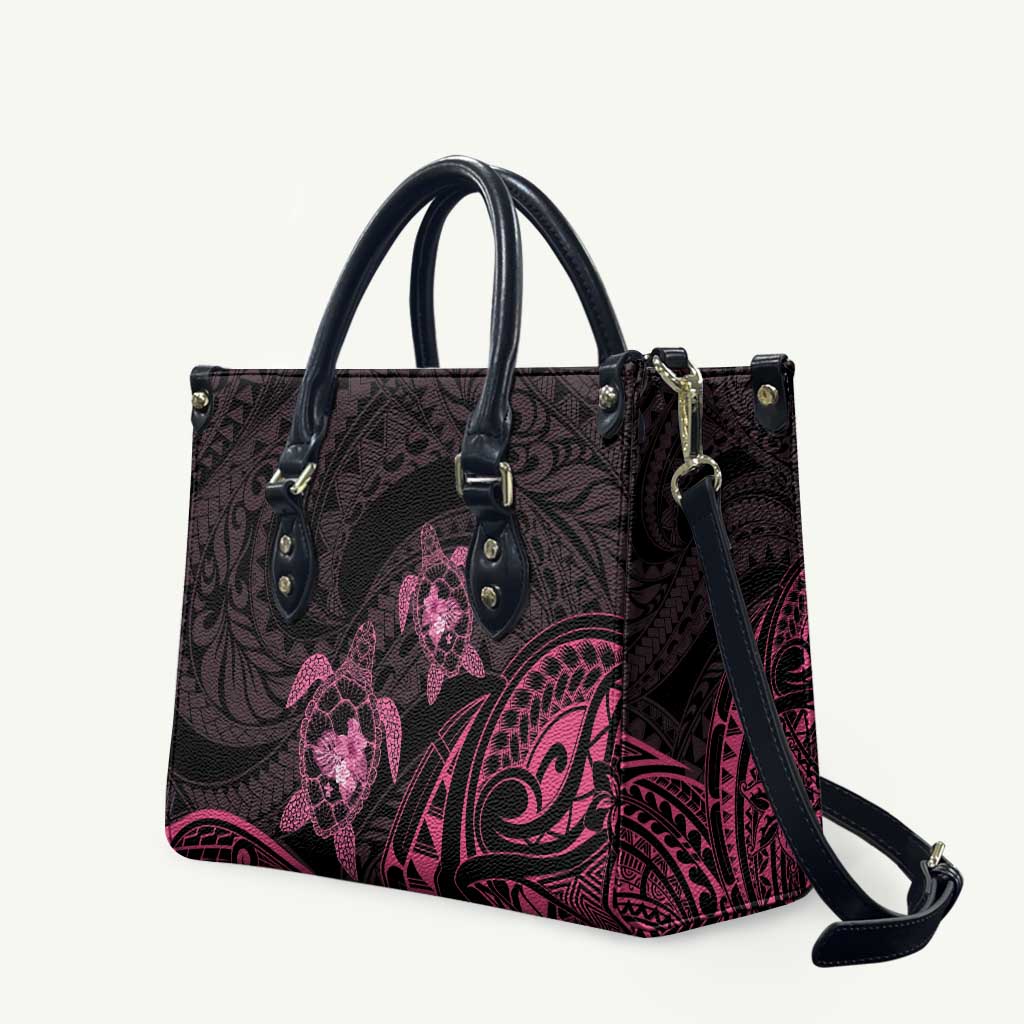 Pink Black Polynesia Floral Sea Turtle Leather Bag LT14 Black - Polynesian Pride