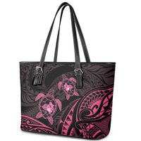 Pink Black Polynesia Floral Sea Turtle Leather Tote Bag LT14 - Polynesian Pride