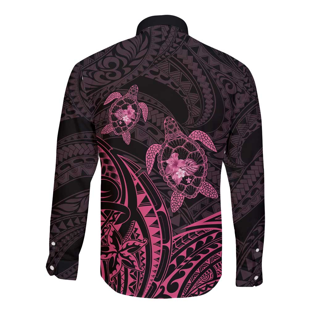Pink Black Polynesia Floral Sea Turtle Long Sleeve Button Shirt LT14 - Polynesian Pride
