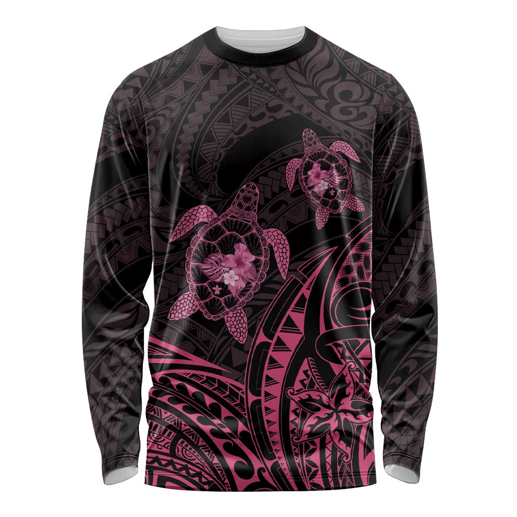 Pink Black Polynesia Floral Sea Turtle Long Sleeve Shirt - Polynesian Pride