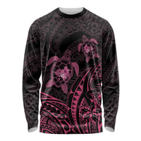 Pink Black Polynesia Floral Sea Turtle Long Sleeve Shirt - Polynesian Pride