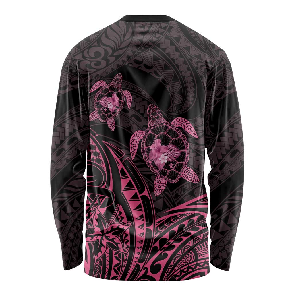 Pink Black Polynesia Floral Sea Turtle Long Sleeve Shirt - Polynesian Pride