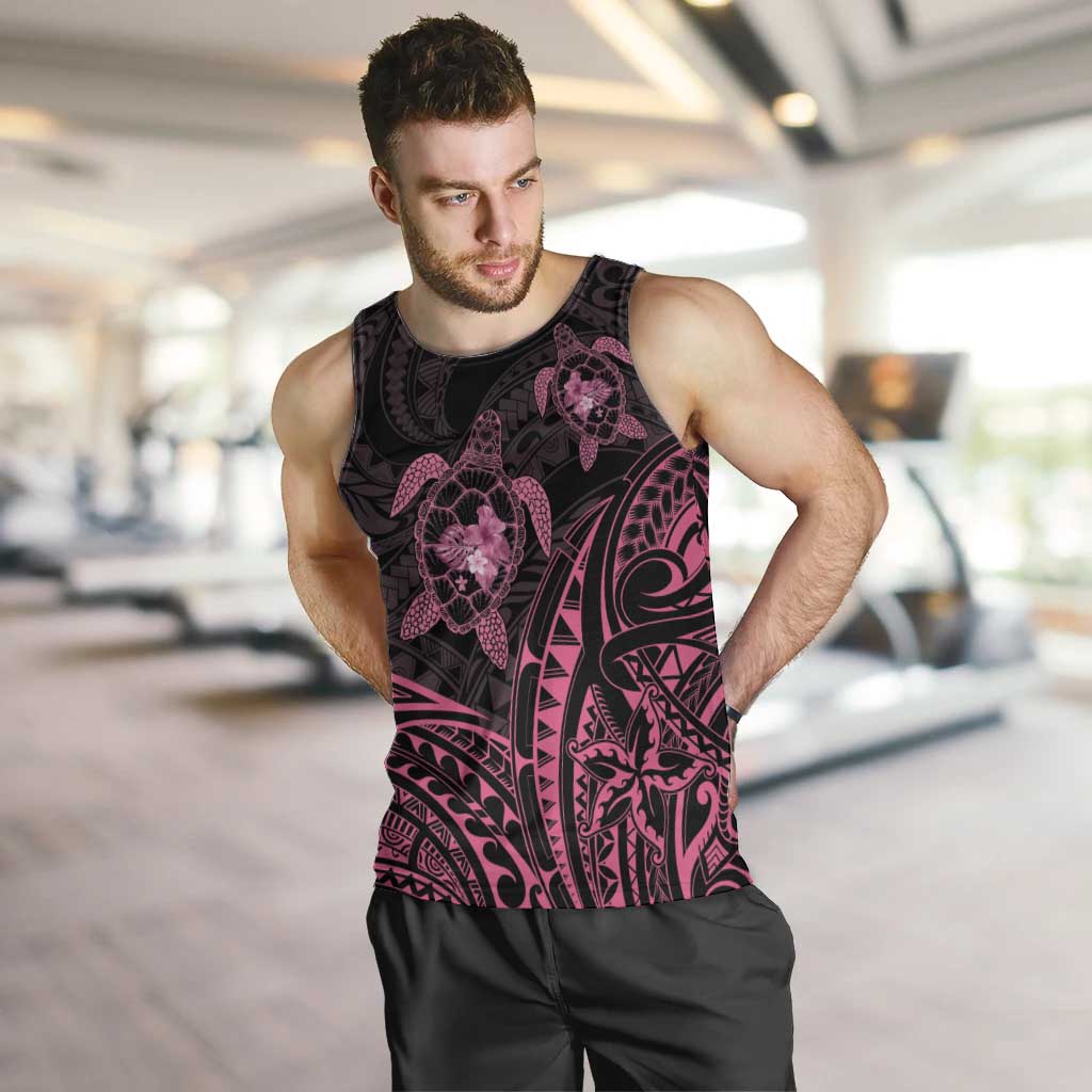 Pink Black Polynesia Floral Sea Turtle Men Tank Top LT14 Black - Polynesian Pride