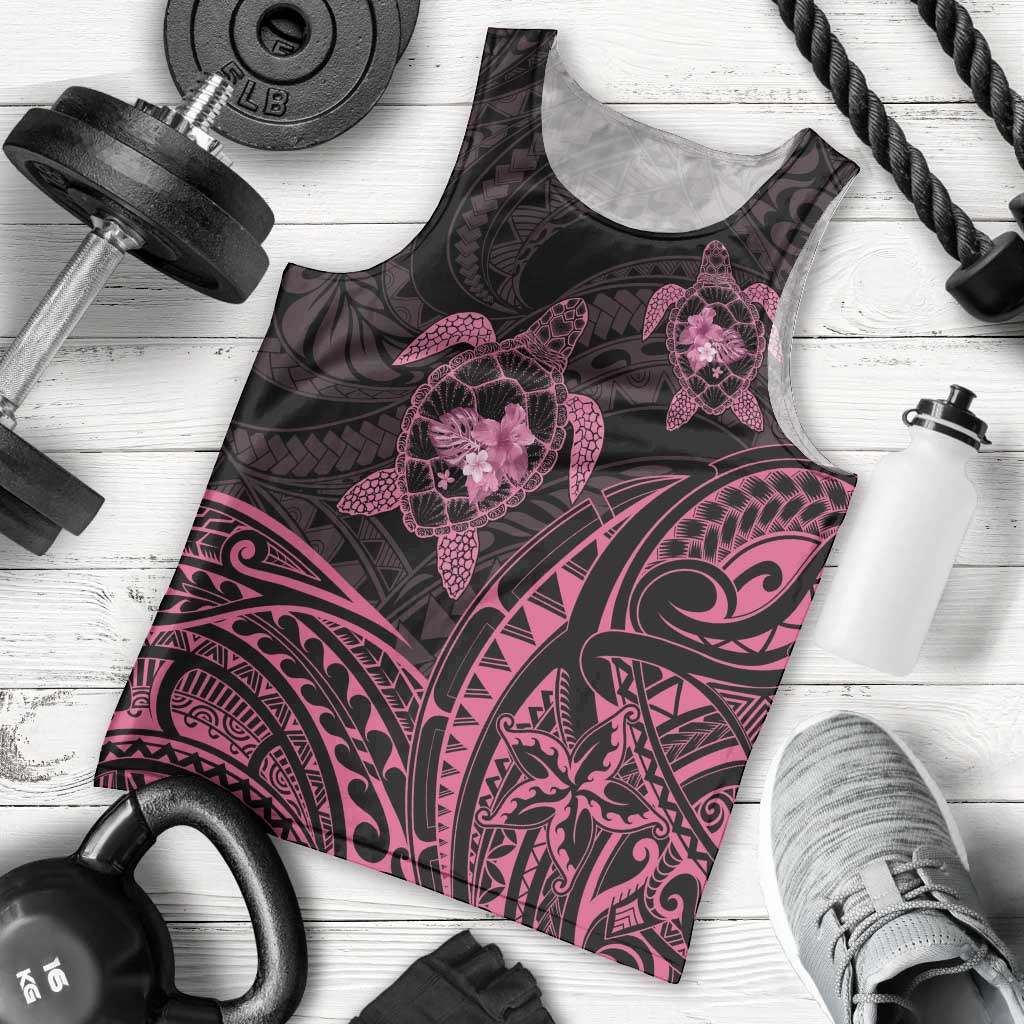 Pink Black Polynesia Floral Sea Turtle Men Tank Top LT14 - Polynesian Pride