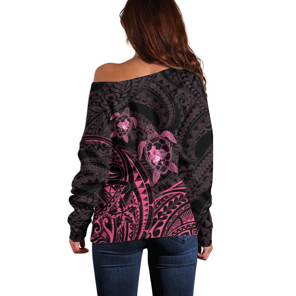 Pink Black Polynesia Floral Sea Turtle Off Shoulder Sweater LT14 - Polynesian Pride