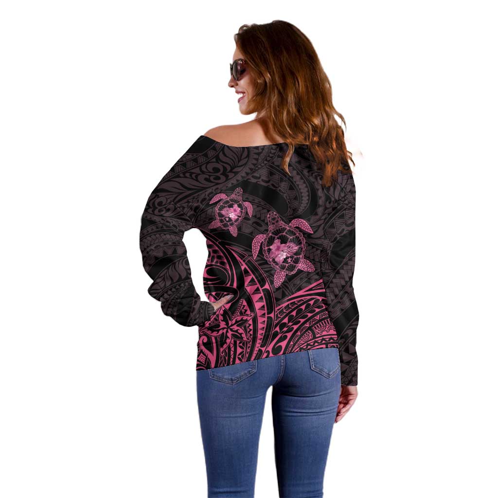 Pink Black Polynesia Floral Sea Turtle Off Shoulder Sweater LT14 - Polynesian Pride